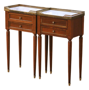 Pair of Vintage French Louis XVI Marble Top Mahogany Two-Drawer Nightstands