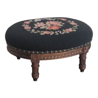 Antique Louis XVI-Style Needlepoint Footstool For Sale