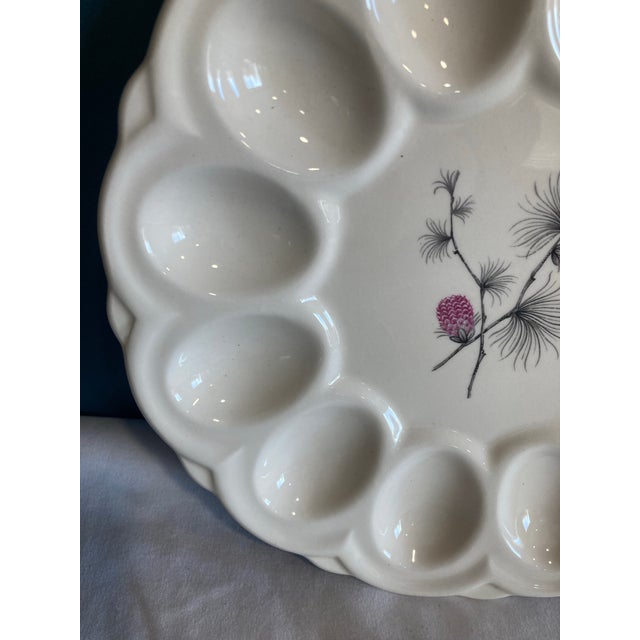 Ceramic Vintage White Porcelain Egg Plate With Pink Berries For Sale - Image 7 of 8