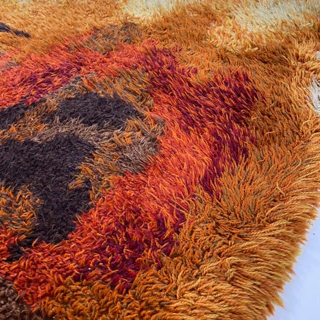 Brown Abstract High Pile Rya Rug, Sweden, 1960s For Sale - Image 8 of 18