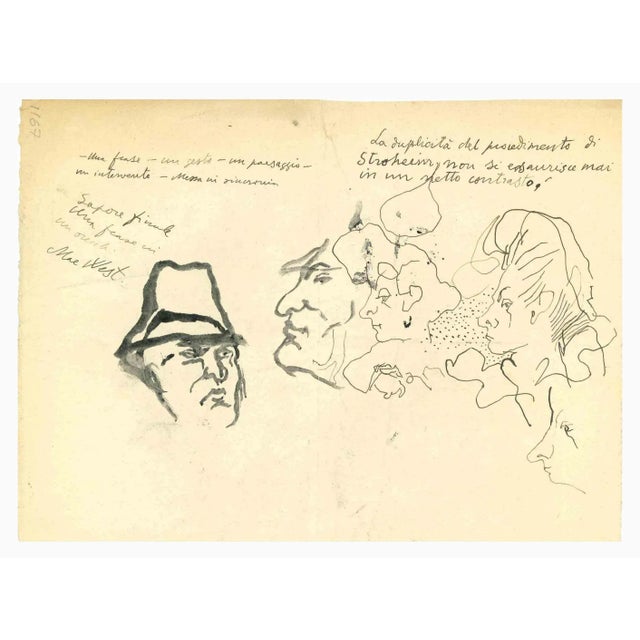 Portraits is a China Ink and watercolor Drawing realized by Mino Maccari (1924-1989) in the Mid-20th Century. Hand-signed...