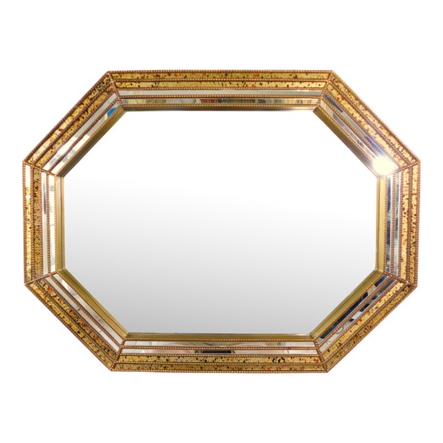 Vintage Mid Century Modern Gold Spotted Glass Hanging Wall Mirror For Sale