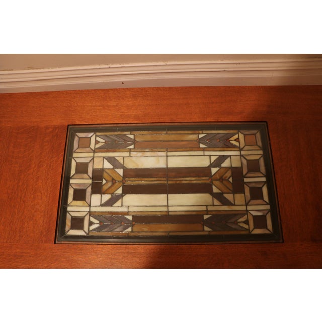 2000 - 2009 Early 21st Century Frank Lloyd Wright Inspired Solid Wood Coffee Table With Stained Glass Inset For Sale - Image 5 of 6