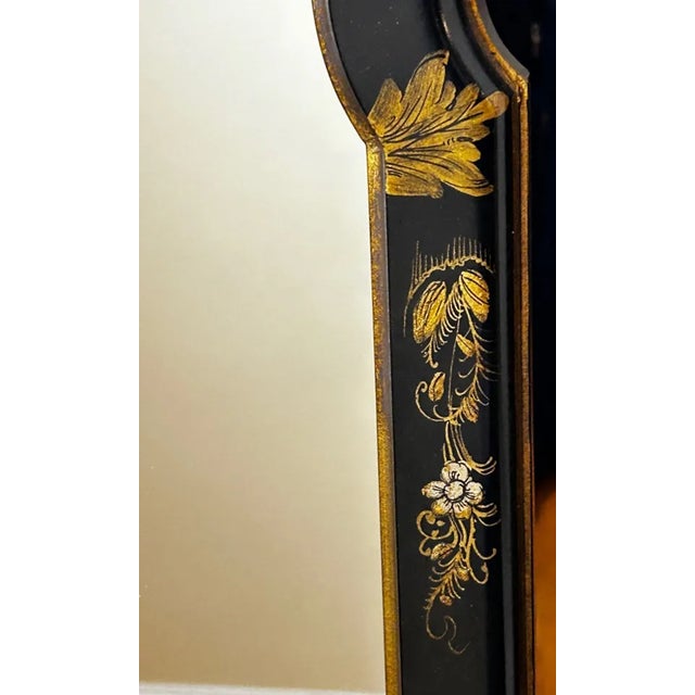 Friedman Brothers Vintage Friedman Brothers Chinoiserie Black Lacquer & Gold Pagoda Motif Wall Mirror, Circa 1960s-1980s For Sale - Image 4 of 12