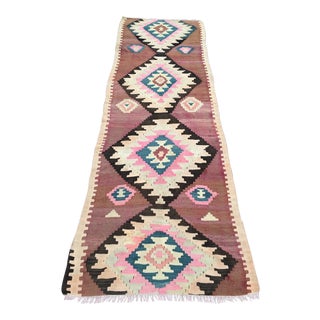 1960s Vintage Turkish Oushak Geometric Runner Rug - 2′11″ × 9′3″ For Sale