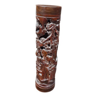 Antique 18th Century Chinese Carved and Pierced Bamboo Incense Holder For Sale