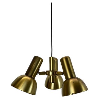 3-Spot Brass Tone Hanging Light by Koch and Lowy for OMI Lighting, Germany, 1970s For Sale