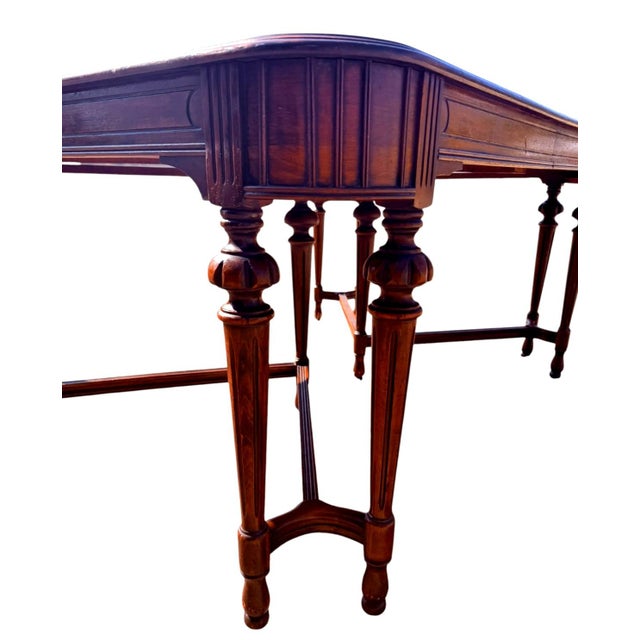 Wood Antique 1920s Federal Hepplewhite Walnut Dining Table 16" Leaf Self-Storing For Sale - Image 7 of 18