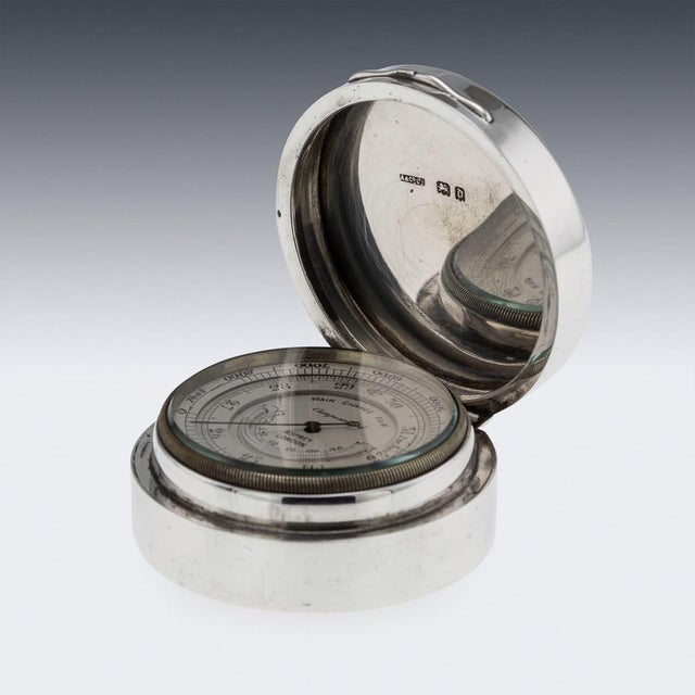 Antique English Silver Barometer from Asprey of London, 1919 For Sale - Image 3 of 10