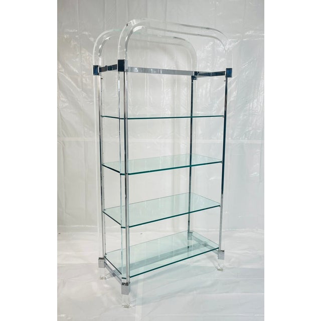 Metal 1970s Charles Hollis Jones Lucite & Chrome Etagere, Signed 1974 – Adjustable Shelves For Sale - Image 7 of 18