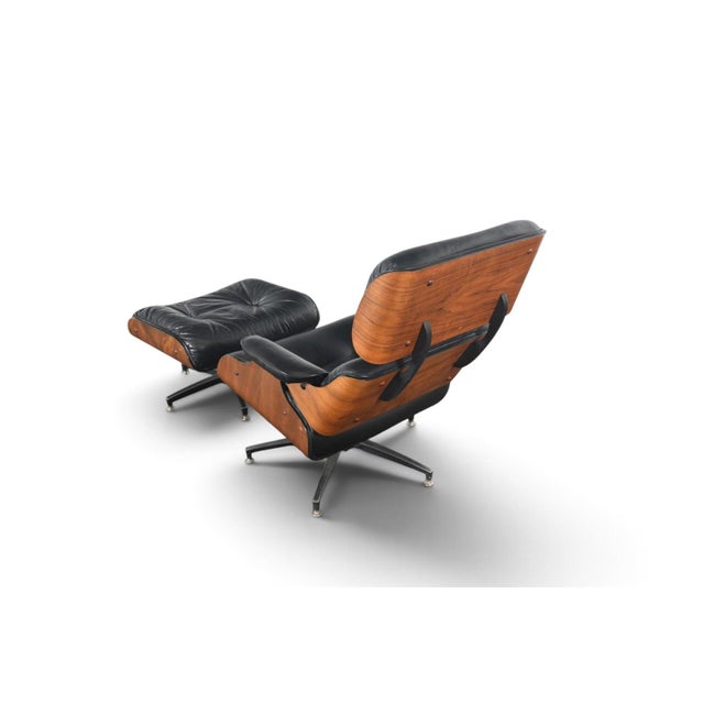 1970s Walnut + Leather Lounge Chair and Ottoman For Sale - Image 9 of 11
