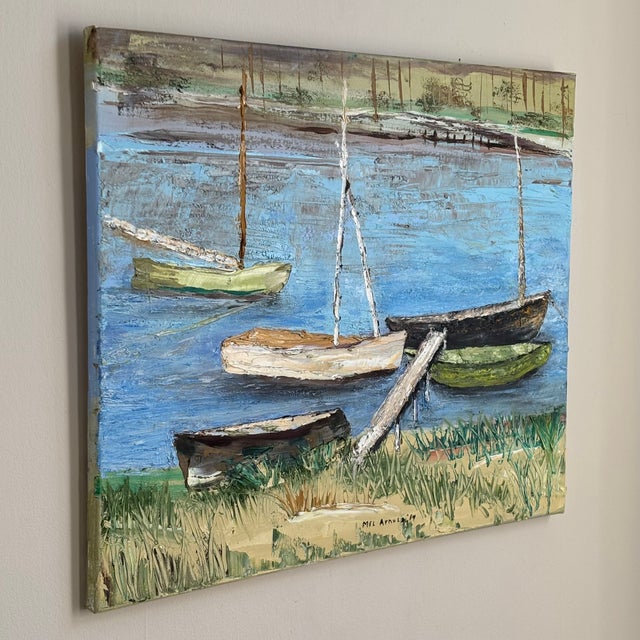 Textile Early-21st Century Impressionist Acrylic-on-Canvas Waterfront Scene, Unframed For Sale - Image 7 of 18