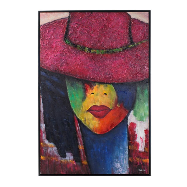 Lady In Red Hat - Wall Art The rich colors and textured details bring the artwork to life, creating a visually striking...