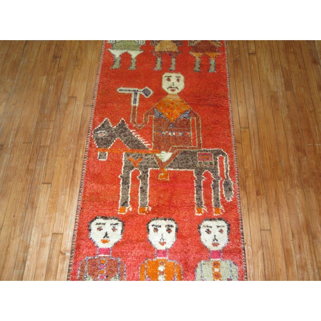 Folk Art Zabihi Collection Pictorial Human Horse Vintage South Persian Runner For Sale - Image 3 of 6
