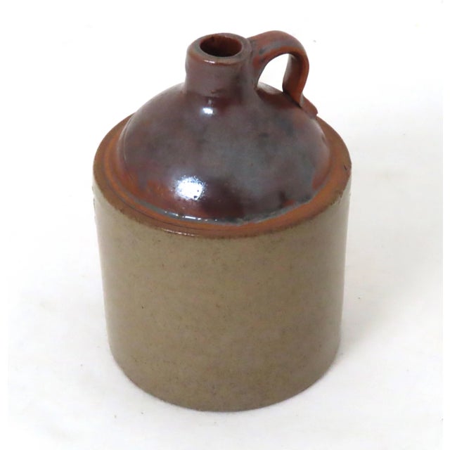 American Unusual Small Pint Size Antique Classic Style American Stoneware Spirits Jug For Sale - Image 3 of 13