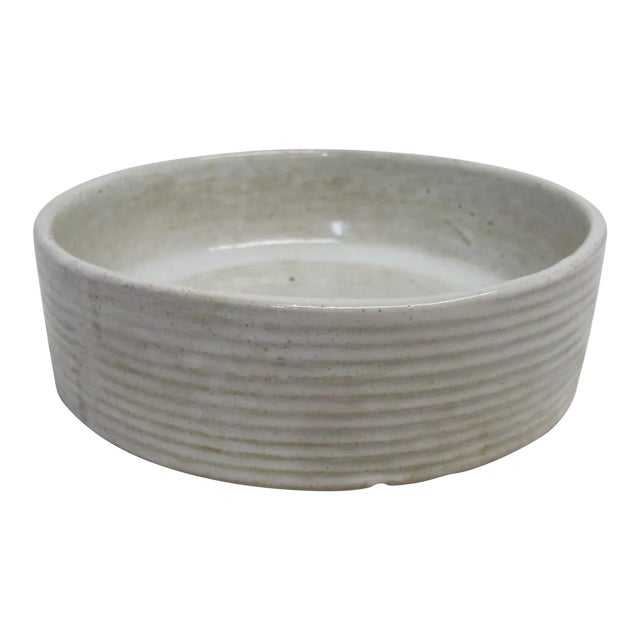 Vintage Zanesville Pottery White Ribbed Bowl Homespun Style 7.25" Diameter For Sale
