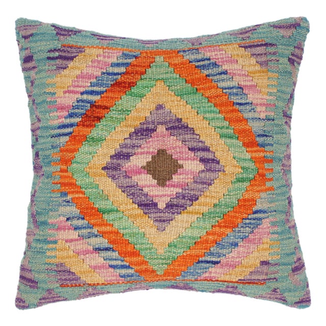 Tribal Turkish Etsuko Hand Woven Kilim Throw Pillow For Sale