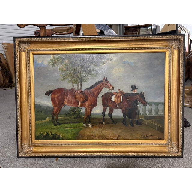 Oil on Canvas British School "Horses & Rider" by Pastor, Early 20th Century For Sale - Image 10 of 10