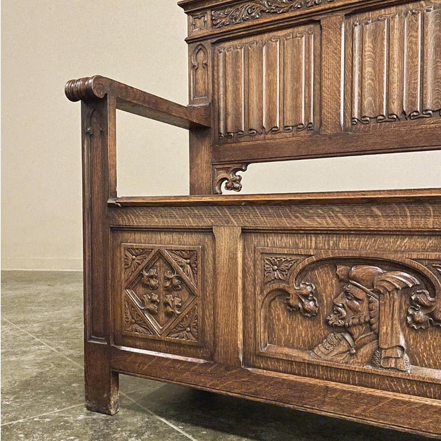 Antique Gothic Revival Carved Hall Bench For Sale - Image 17 of 18