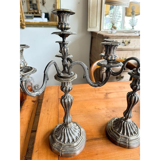 Rococo 19th Century French Silver Plated Candlesticks- Set of 2 For Sale - Image 3 of 5