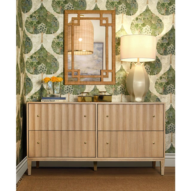 Worlds Away Matthew Izzo Home Angus Fluted Cerused Oak Four Drawer Chest With Brass Hardware For Sale - Image 4 of 10