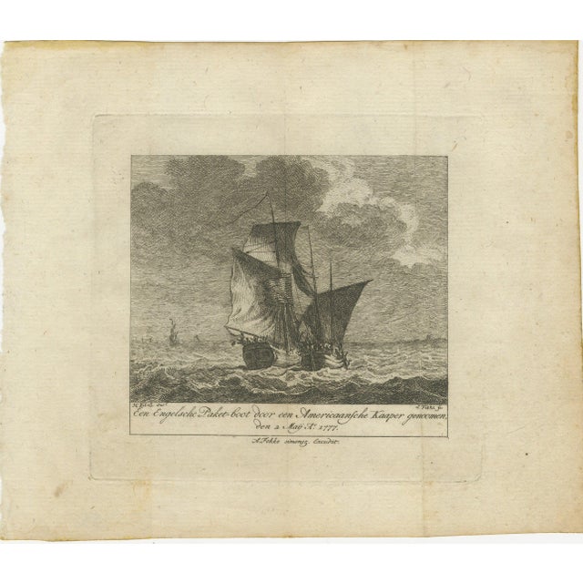 Simon Fokke after Hendrik Kobell, American Privateer Captures an English Packet Boat, 1777, Paper For Sale - Image 3 of 9