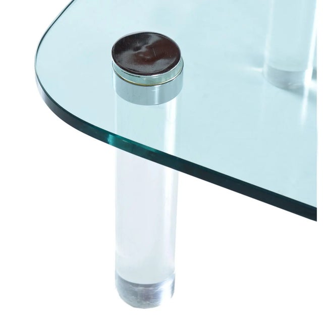 Contemporary Pace Collection Rectangular Glass Coffee Table With Lucite Legs and Chrome Accent For Sale - Image 3 of 7