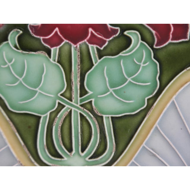 Antique Art Nouveau Embossed Tiles with Bellflower Motif, Germany, 1900s, Set of 3 For Sale - Image 5 of 7