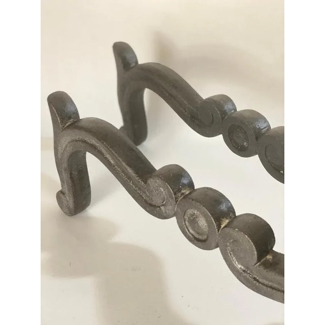 19th Century Black and Gold Color Steel and Bronze Andirons, France For Sale - Image 6 of 10