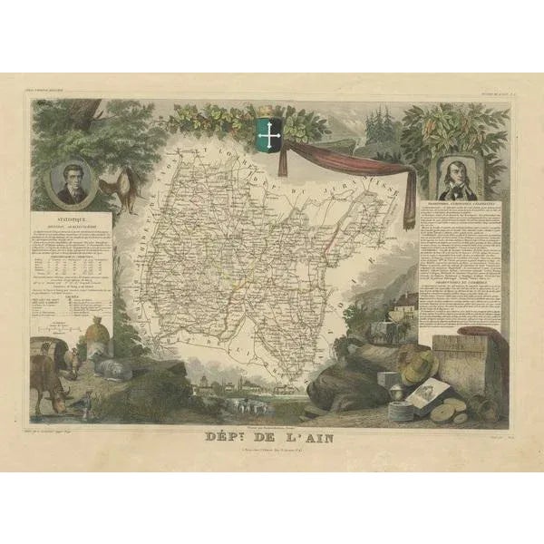 Map of the French Department of Lain For Sale - Image 3 of 6