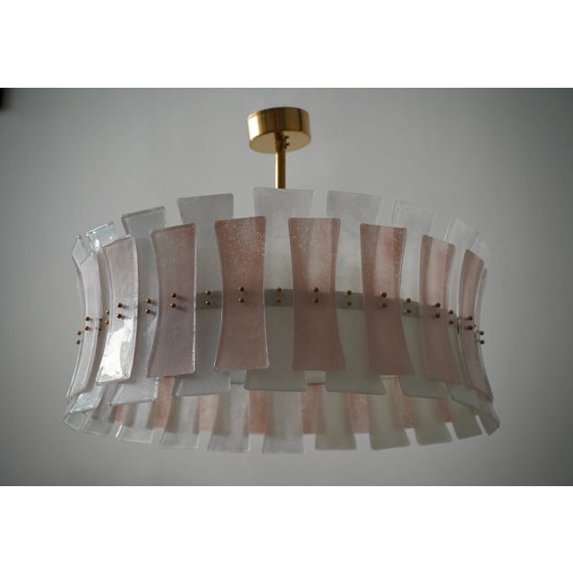 Gold Round Pink and White Murano Glass and Brass Pendant, 2000 For Sale - Image 8 of 10