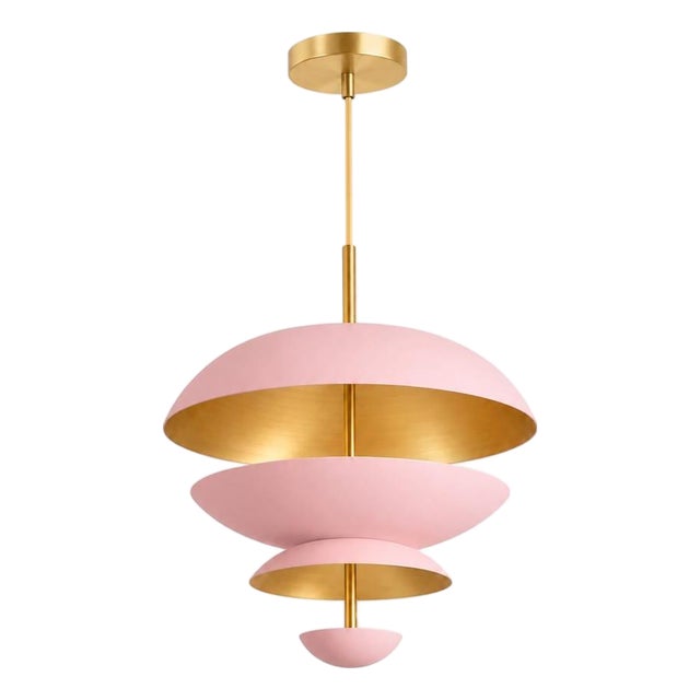 Tiered Pink Brass Chandelier | Handmade Copper Disc Ceiling Light | Mid Century Modern Luxury Pendant | Art Deco Statement Lighting Fixture For Sale