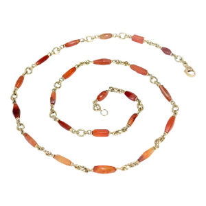 Vintage Sylva Et Cie 18k Gold & Carnelian Bead Graduated Bullet Chain Necklace