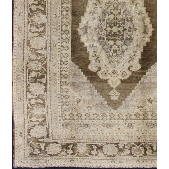 Keivan Woven Arts-Vintage Turkish Oushak Rug in Brown/Green, Taupe and Neutral Colors. This Turkish Oushak is set on taupe...