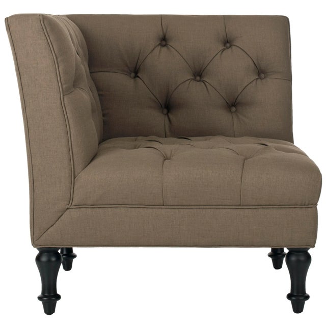 Wood Tufted Corner Chair in Olive & Black For Sale - Image 7 of 7
