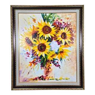 Leonid Afremov Sunflower Still Life Oil Painting, Signed With Coa For Sale