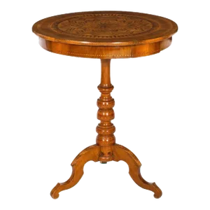 Italian Parquetry Round Pedestal Table With Drawer