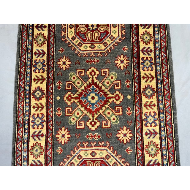 Textile Charcoal Gray and Cream Kazak-Style Wool Runner Rug, 2'7" X 13'1" For Sale - Image 7 of 16