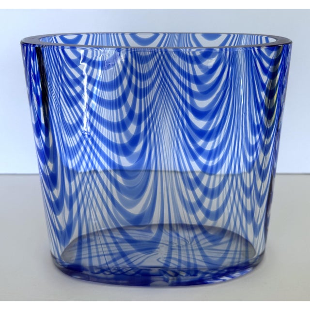 Glass Vintage Cenedese Murano Blue "Fenicio" Feather Glass Vase Signed For Sale - Image 7 of 9