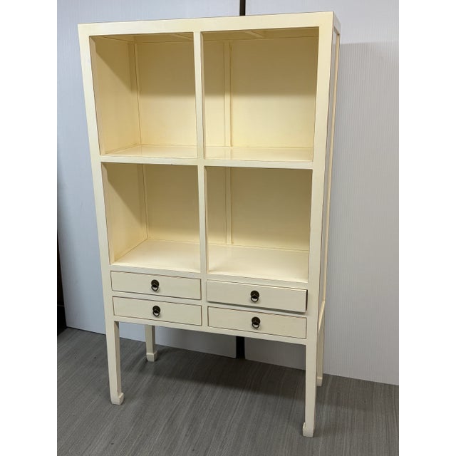 Chinoiserie Zen Ivory Finish Bookcase For Sale - Image 10 of 12