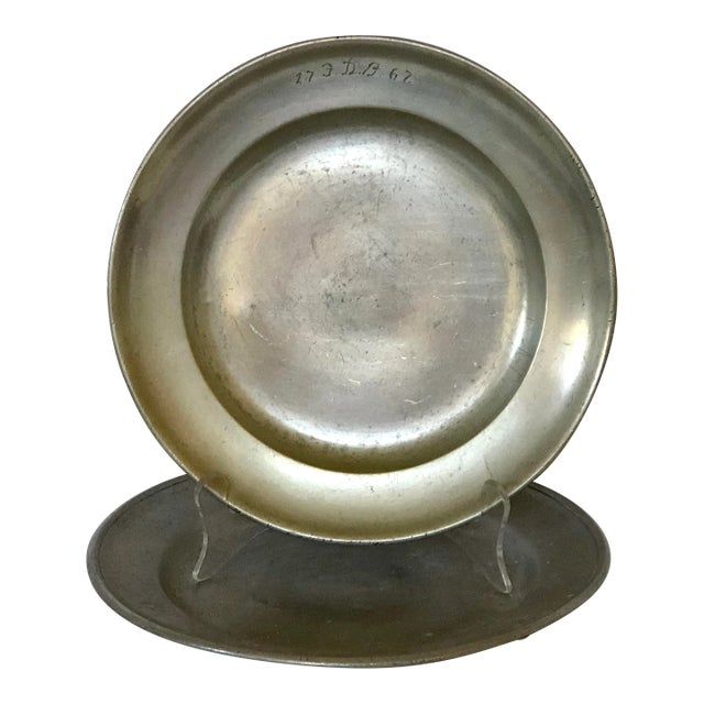 Pair 18th C. European Pewter Plates For Sale