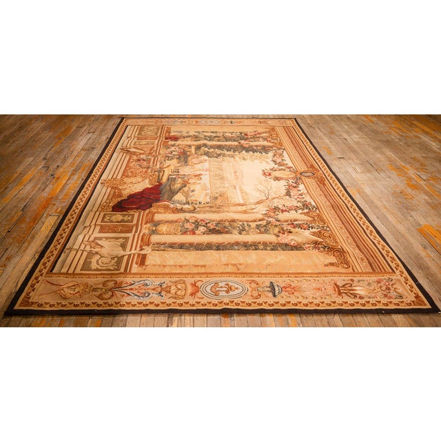 1875s Antique Beige Field European Landscape Victorian Flat Weave Wool Tapestry For Sale In New York - Image 6 of 15