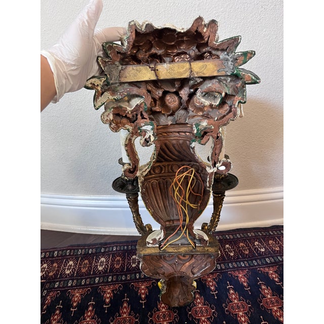 1920s Pair of Antique Edward F. Caldwell & Co. Hand-Painted Floral Bronze and Brass Wall Sconces For Sale - Image 11 of 12
