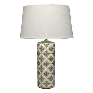 Jamie Young Harlequin Table Lamp in Cream and Green Patterned Ceramic For Sale