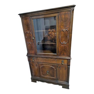 Vintage Carved Wood Display Cabinet / China Cabinet For Sale