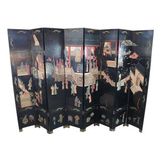 Chinese Coromandel Black Lacquer 8 Panel Folding Screen Room Divider 128" For Sale