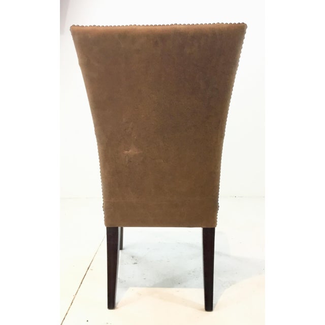 Vintage Style Leather Tufted Rust Brown Transitional Arm Chairs Pair