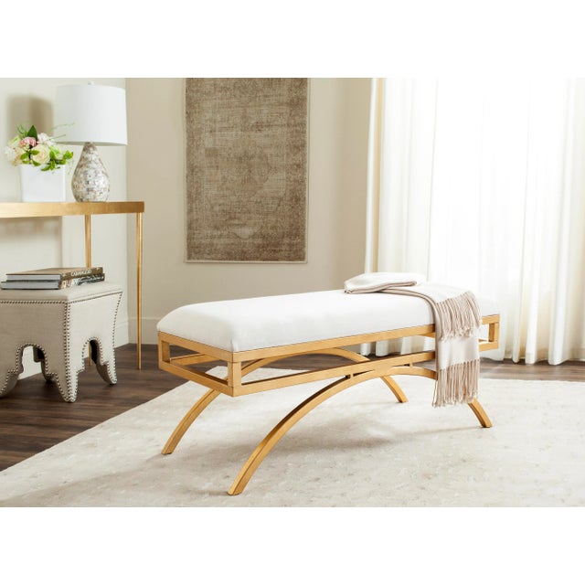 2020s Arc Linen Bench in Light Beige & Gold For Sale - Image 5 of 6