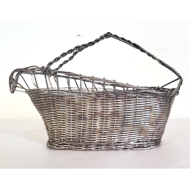 Vintage French Modern Woven Silver Plated Handled Wine Cradle Basket For Sale In New York - Image 6 of 10