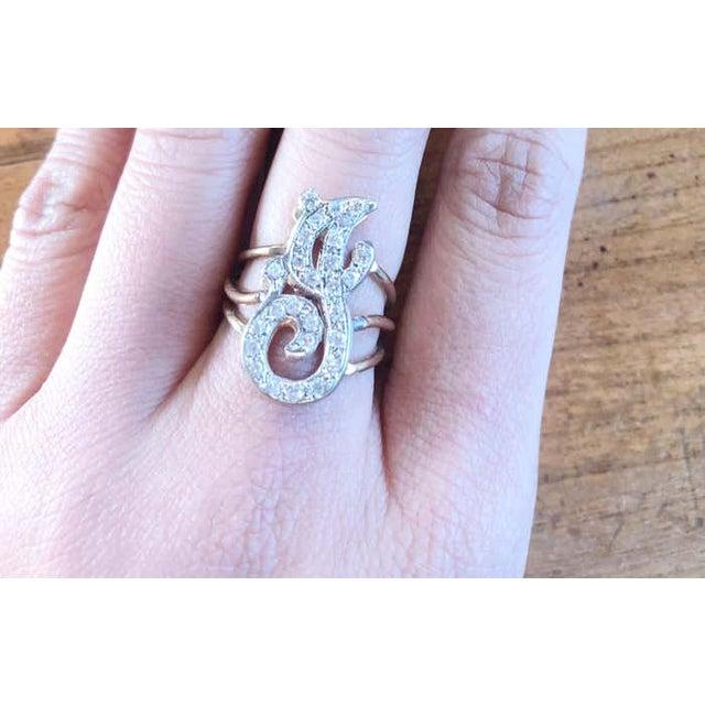 Modern 14 Karat Two-Tone Yellow and White Gold Diamond Initial J Ring, Size 6 For Sale - Image 3 of 9